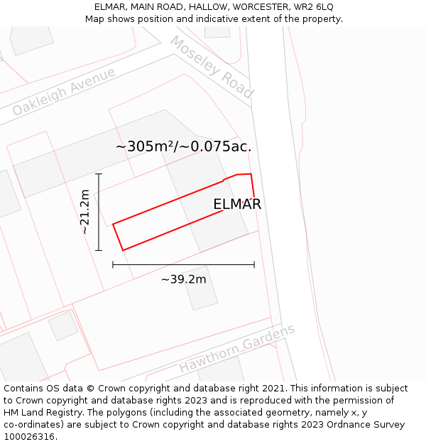 ELMAR, MAIN ROAD, HALLOW, WORCESTER, WR2 6LQ: Plot and title map