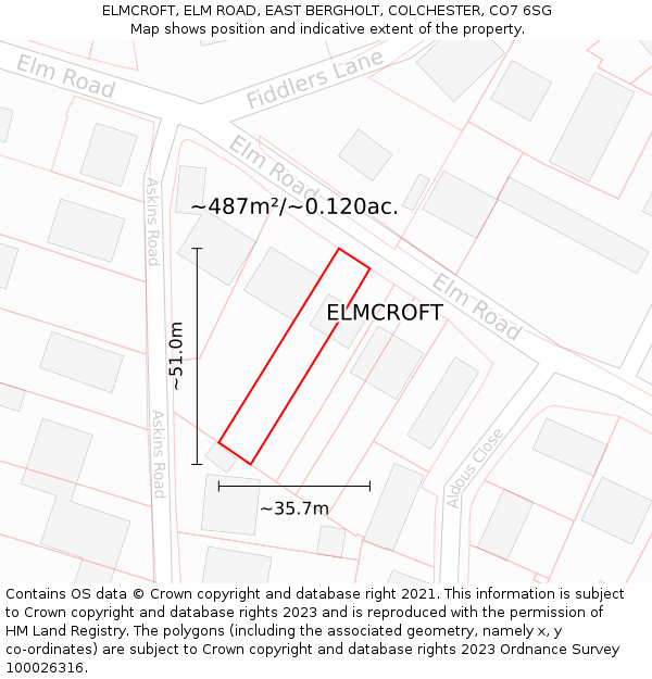 ELMCROFT, ELM ROAD, EAST BERGHOLT, COLCHESTER, CO7 6SG: Plot and title map