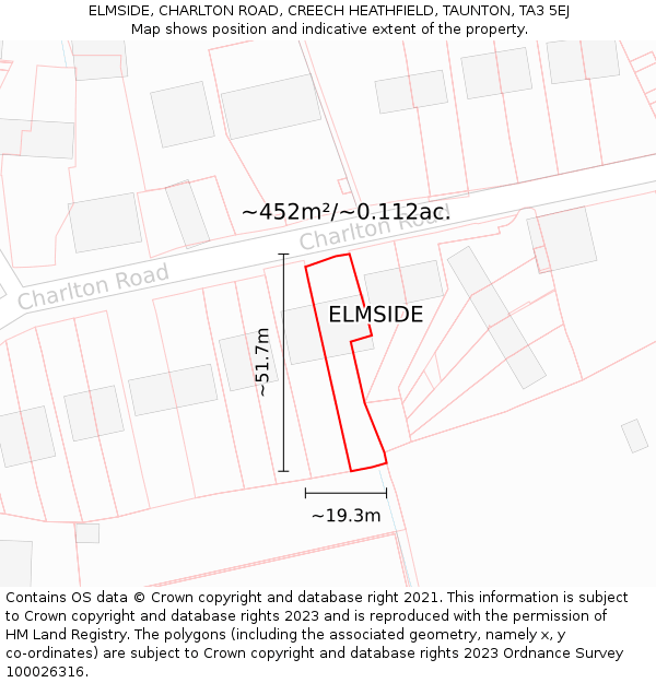 ELMSIDE, CHARLTON ROAD, CREECH HEATHFIELD, TAUNTON, TA3 5EJ: Plot and title map