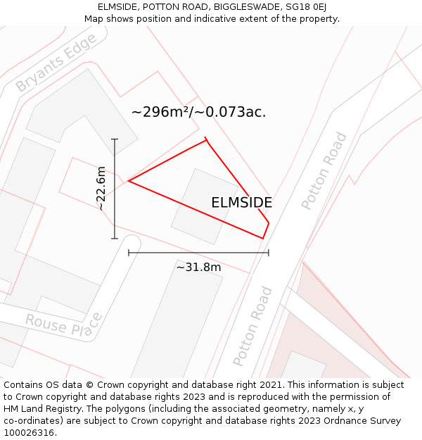 ELMSIDE, POTTON ROAD, BIGGLESWADE, SG18 0EJ: Plot and title map