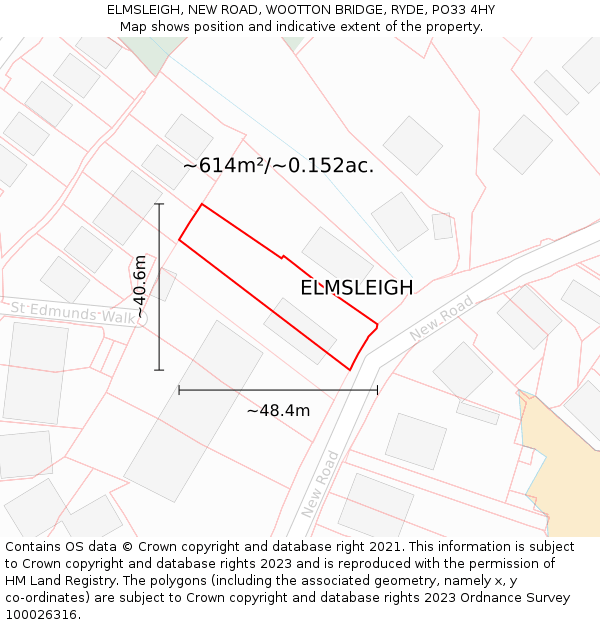 ELMSLEIGH, NEW ROAD, WOOTTON BRIDGE, RYDE, PO33 4HY: Plot and title map