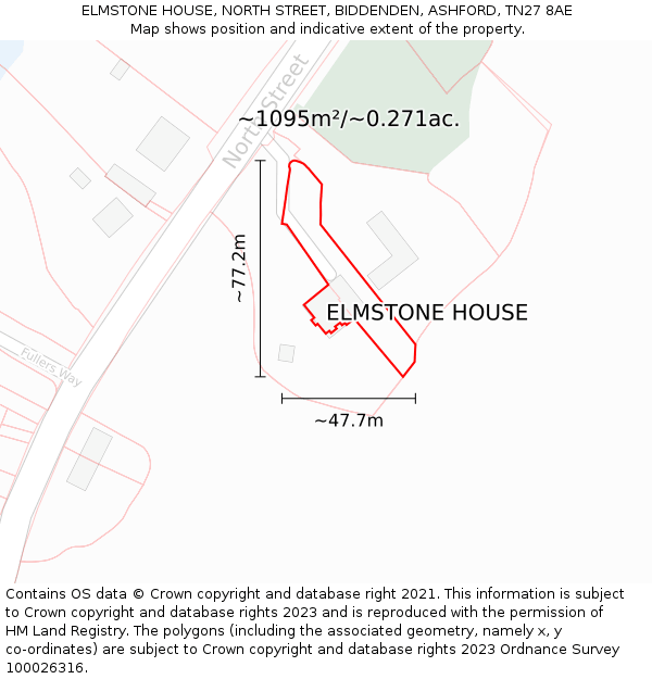 ELMSTONE HOUSE, NORTH STREET, BIDDENDEN, ASHFORD, TN27 8AE: Plot and title map