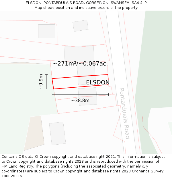 ELSDON, PONTARDULAIS ROAD, GORSEINON, SWANSEA, SA4 4LP: Plot and title map