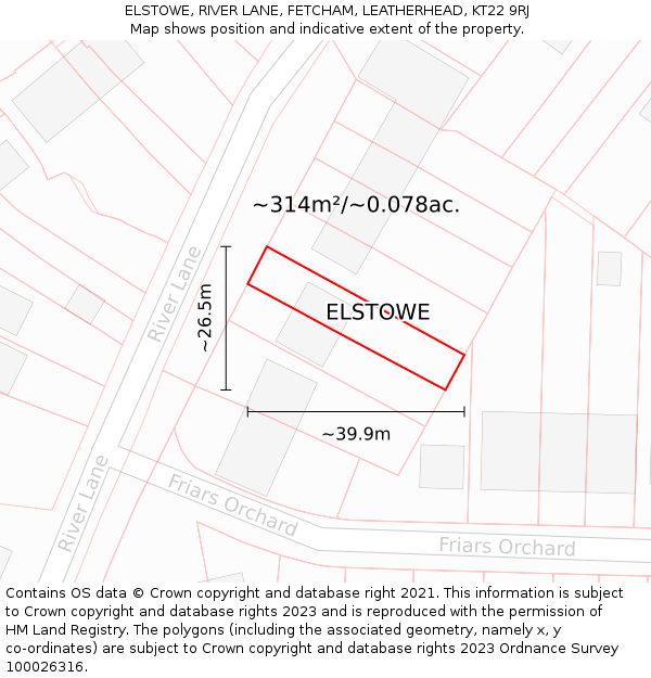 ELSTOWE, RIVER LANE, FETCHAM, LEATHERHEAD, KT22 9RJ: Plot and title map