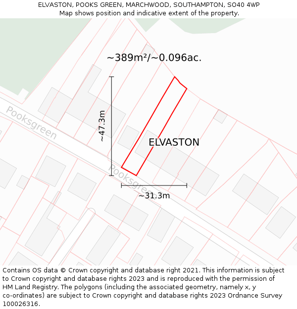 ELVASTON, POOKS GREEN, MARCHWOOD, SOUTHAMPTON, SO40 4WP: Plot and title map