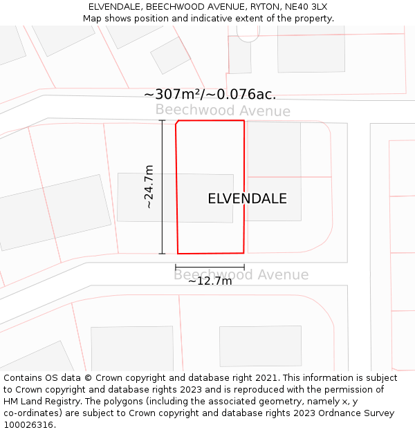 ELVENDALE, BEECHWOOD AVENUE, RYTON, NE40 3LX: Plot and title map