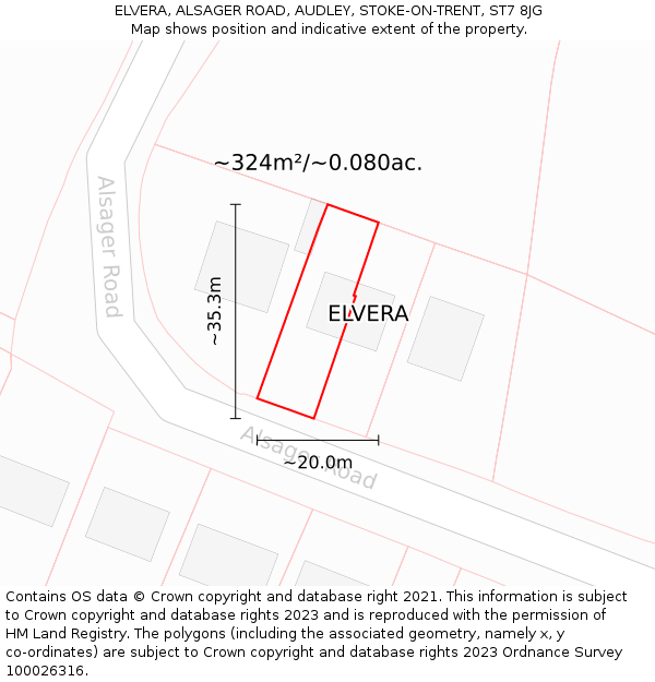 ELVERA, ALSAGER ROAD, AUDLEY, STOKE-ON-TRENT, ST7 8JG: Plot and title map