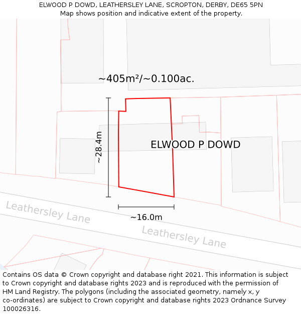 ELWOOD P DOWD, LEATHERSLEY LANE, SCROPTON, DERBY, DE65 5PN: Plot and title map