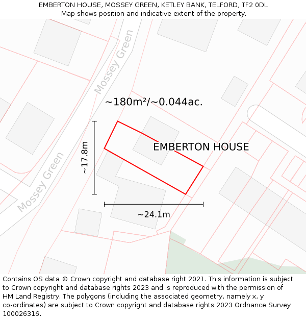 EMBERTON HOUSE, MOSSEY GREEN, KETLEY BANK, TELFORD, TF2 0DL: Plot and title map