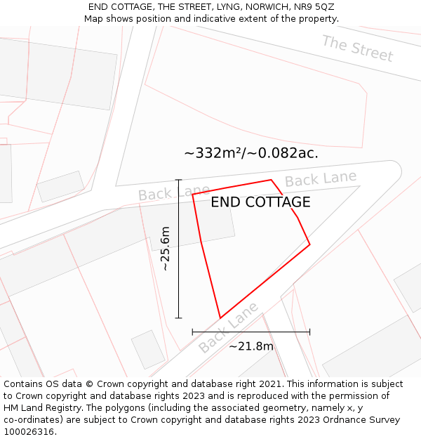 END COTTAGE, THE STREET, LYNG, NORWICH, NR9 5QZ: Plot and title map