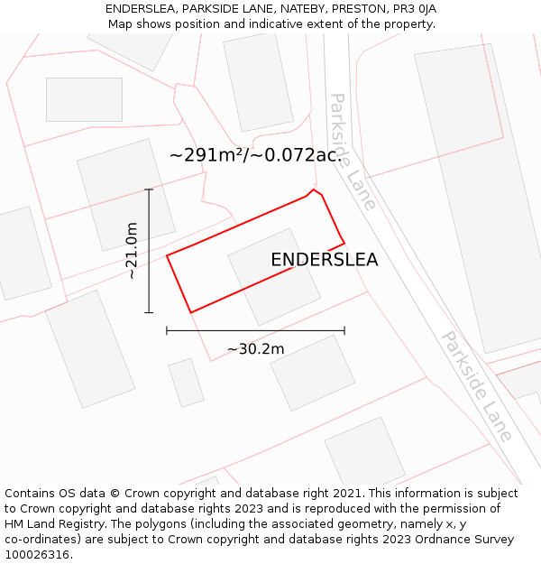 ENDERSLEA, PARKSIDE LANE, NATEBY, PRESTON, PR3 0JA: Plot and title map