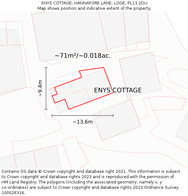 ENYS COTTAGE, HANNAFORE LANE, LOOE, PL13 2DU: Plot and title map