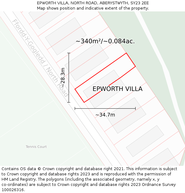 EPWORTH VILLA, NORTH ROAD, ABERYSTWYTH, SY23 2EE: Plot and title map