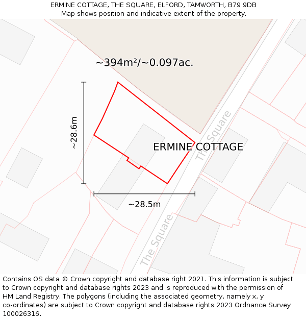 ERMINE COTTAGE, THE SQUARE, ELFORD, TAMWORTH, B79 9DB: Plot and title map