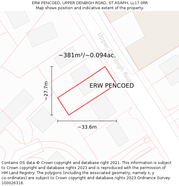 ERW PENCOED, UPPER DENBIGH ROAD, ST ASAPH, LL17 0RR: Plot and title map