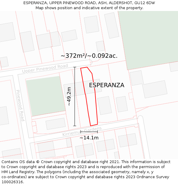 ESPERANZA, UPPER PINEWOOD ROAD, ASH, ALDERSHOT, GU12 6DW: Plot and title map