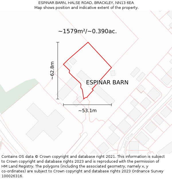 ESPINAR BARN, HALSE ROAD, BRACKLEY, NN13 6EA: Plot and title map