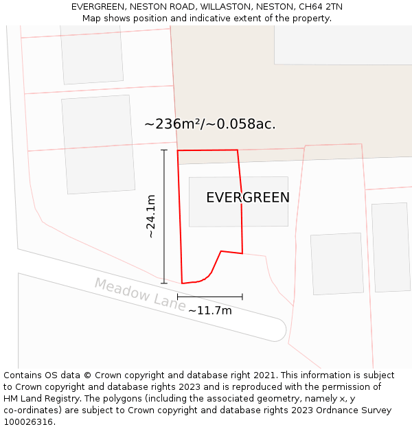 EVERGREEN, NESTON ROAD, WILLASTON, NESTON, CH64 2TN: Plot and title map