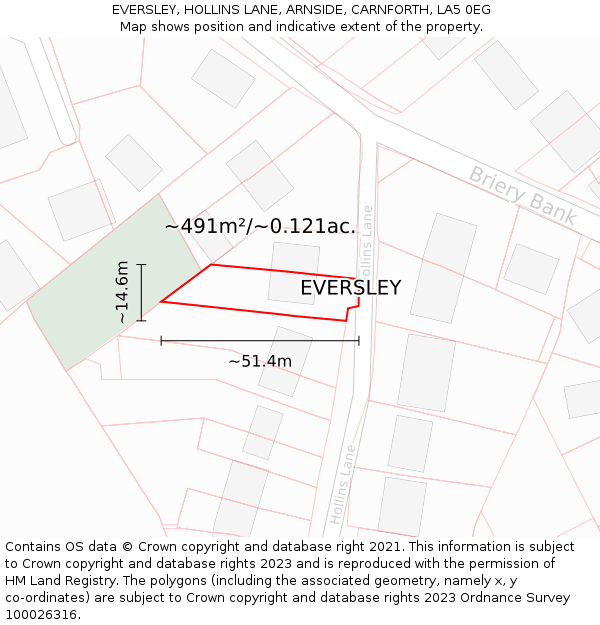 EVERSLEY, HOLLINS LANE, ARNSIDE, CARNFORTH, LA5 0EG: Plot and title map