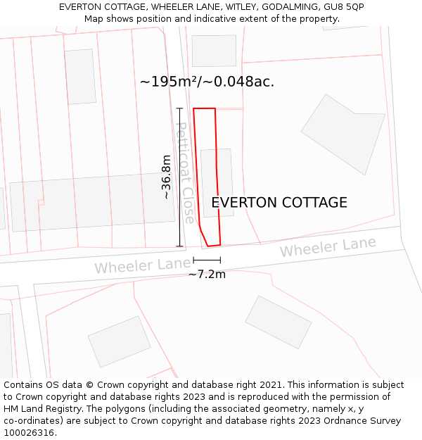 EVERTON COTTAGE, WHEELER LANE, WITLEY, GODALMING, GU8 5QP: Plot and title map