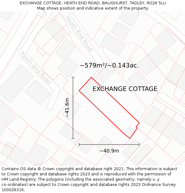 EXCHANGE COTTAGE, HEATH END ROAD, BAUGHURST, TADLEY, RG26 5LU: Plot and title map