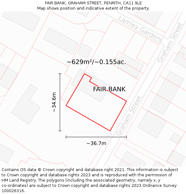 FAIR BANK, GRAHAM STREET, PENRITH, CA11 9LE: Plot and title map