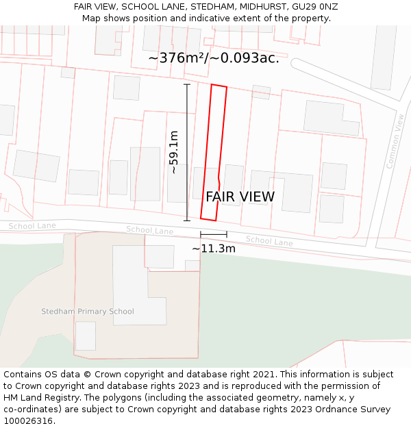 FAIR VIEW, SCHOOL LANE, STEDHAM, MIDHURST, GU29 0NZ: Plot and title map