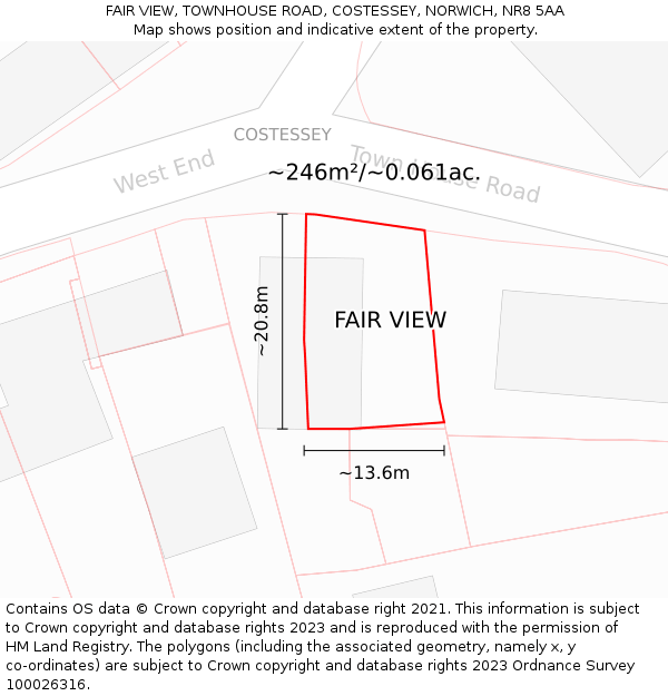 FAIR VIEW, TOWNHOUSE ROAD, COSTESSEY, NORWICH, NR8 5AA: Plot and title map