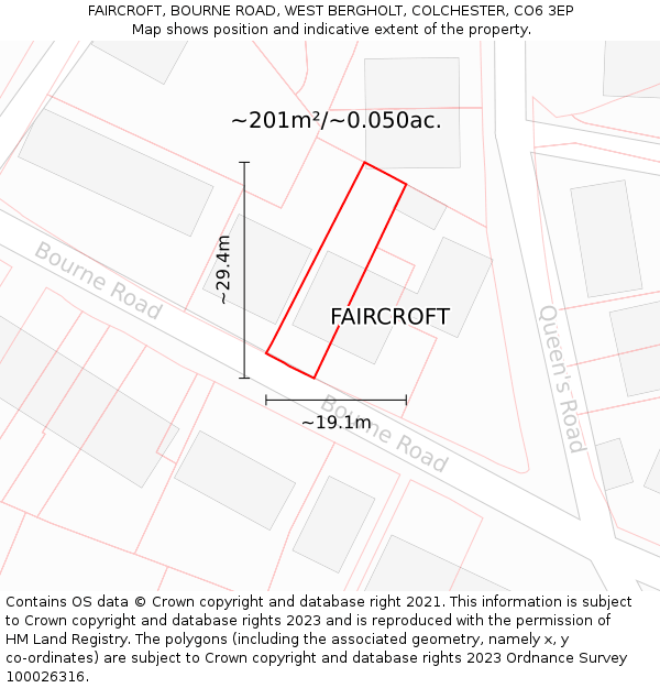 FAIRCROFT, BOURNE ROAD, WEST BERGHOLT, COLCHESTER, CO6 3EP: Plot and title map