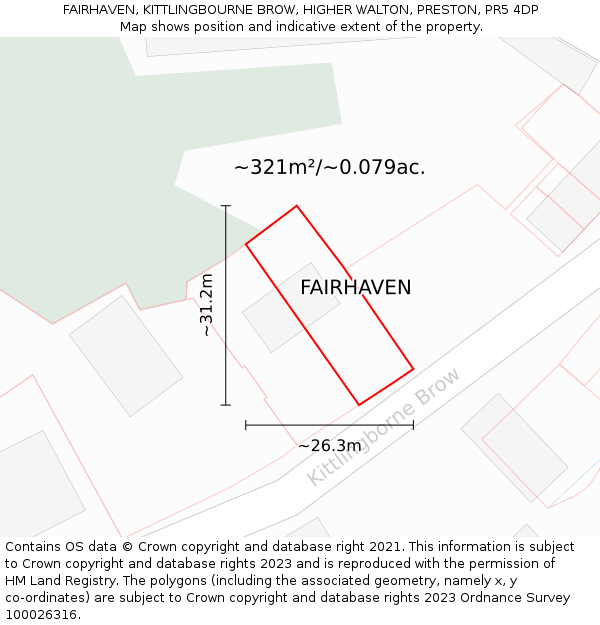 FAIRHAVEN, KITTLINGBOURNE BROW, HIGHER WALTON, PRESTON, PR5 4DP: Plot and title map