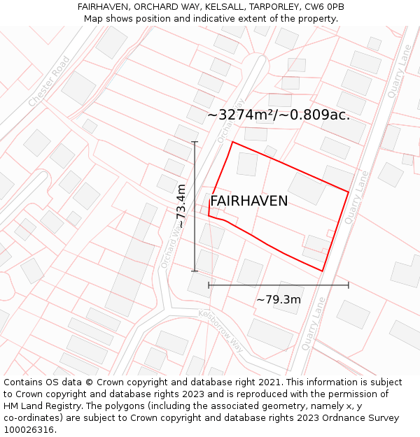 FAIRHAVEN, ORCHARD WAY, KELSALL, TARPORLEY, CW6 0PB: Plot and title map