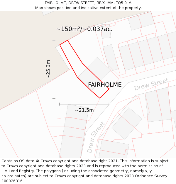 FAIRHOLME, DREW STREET, BRIXHAM, TQ5 9LA: Plot and title map