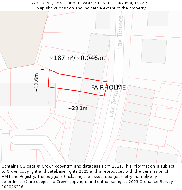 FAIRHOLME, LAX TERRACE, WOLVISTON, BILLINGHAM, TS22 5LE: Plot and title map