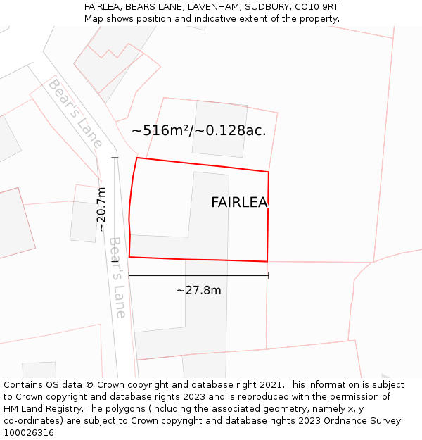 FAIRLEA, BEARS LANE, LAVENHAM, SUDBURY, CO10 9RT: Plot and title map