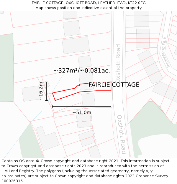 FAIRLIE COTTAGE, OXSHOTT ROAD, LEATHERHEAD, KT22 0EG: Plot and title map