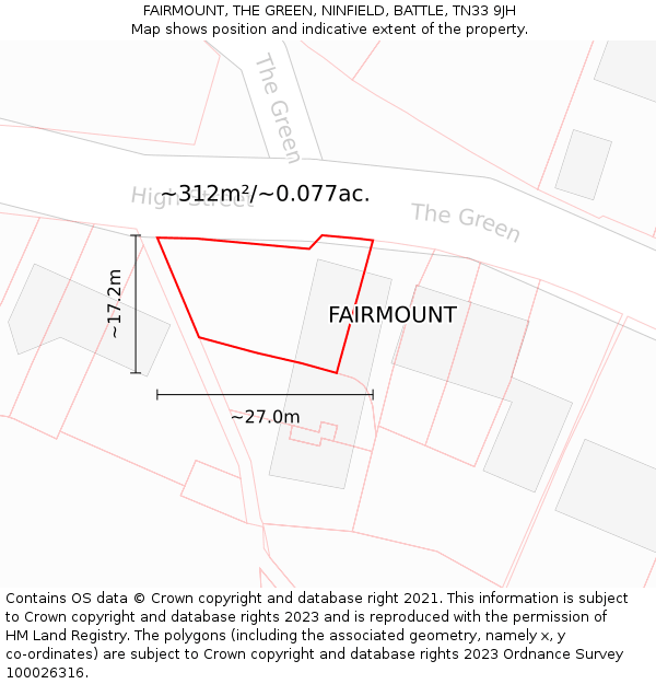 FAIRMOUNT, THE GREEN, NINFIELD, BATTLE, TN33 9JH: Plot and title map