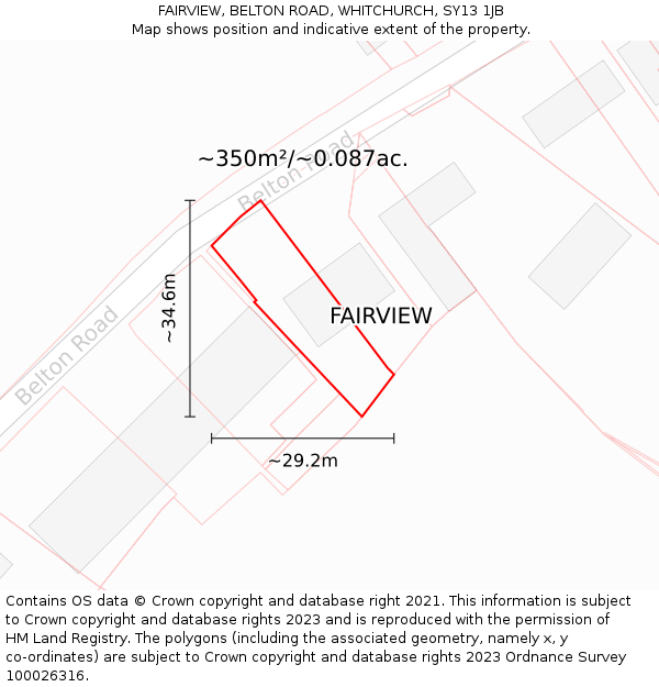 FAIRVIEW, BELTON ROAD, WHITCHURCH, SY13 1JB: Plot and title map