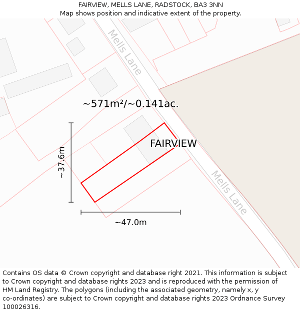 FAIRVIEW, MELLS LANE, RADSTOCK, BA3 3NN: Plot and title map