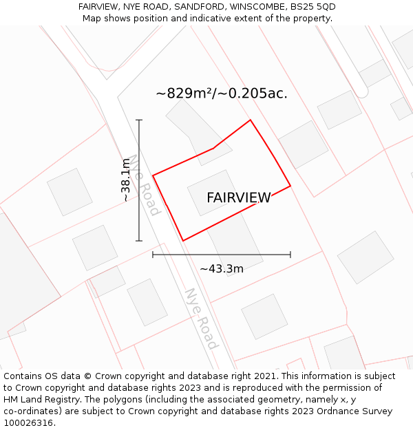 FAIRVIEW, NYE ROAD, SANDFORD, WINSCOMBE, BS25 5QD: Plot and title map