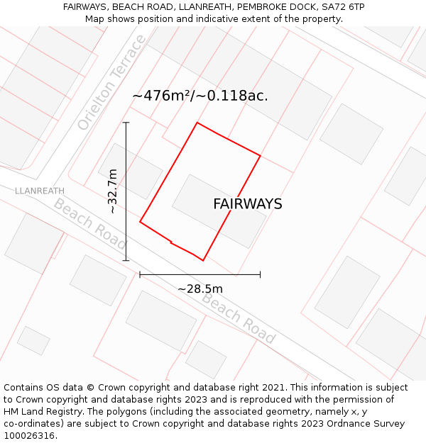 FAIRWAYS, BEACH ROAD, LLANREATH, PEMBROKE DOCK, SA72 6TP: Plot and title map