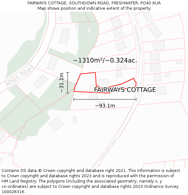 FAIRWAYS COTTAGE, SOUTHDOWN ROAD, FRESHWATER, PO40 9UA: Plot and title map