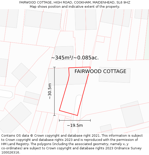 FAIRWOOD COTTAGE, HIGH ROAD, COOKHAM, MAIDENHEAD, SL6 9HZ: Plot and title map