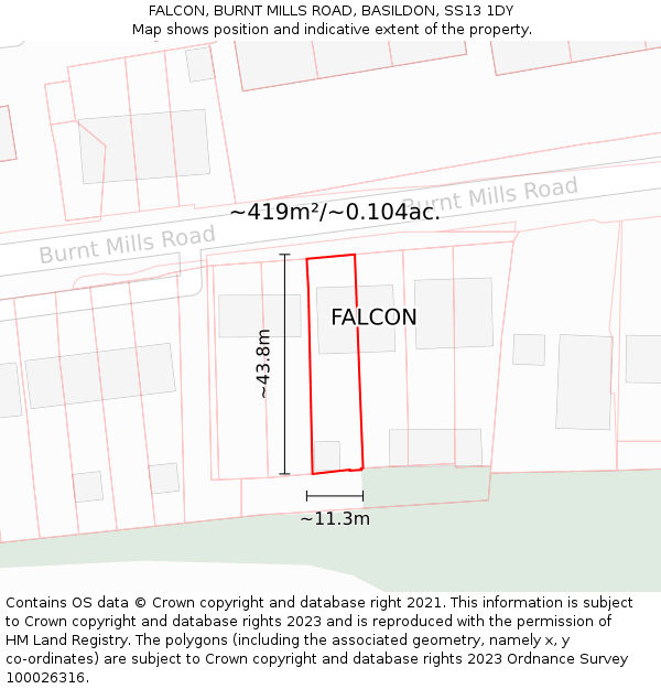 FALCON, BURNT MILLS ROAD, BASILDON, SS13 1DY: Plot and title map