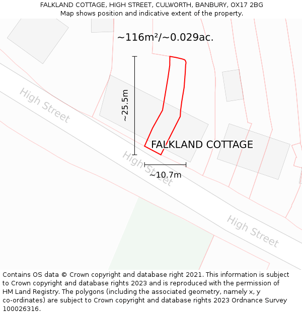 FALKLAND COTTAGE, HIGH STREET, CULWORTH, BANBURY, OX17 2BG: Plot and title map