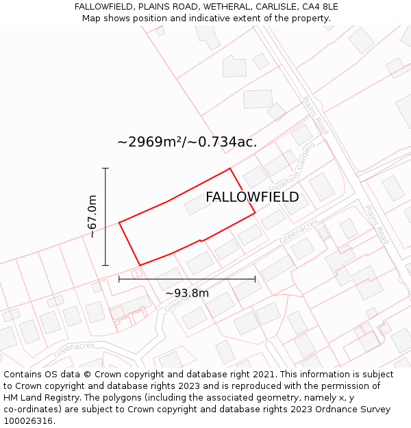 FALLOWFIELD, PLAINS ROAD, WETHERAL, CARLISLE, CA4 8LE: Plot and title map