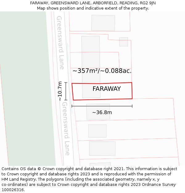 FARAWAY, GREENSWARD LANE, ARBORFIELD, READING, RG2 9JN: Plot and title map