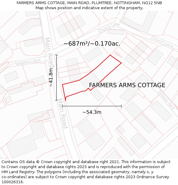 FARMERS ARMS COTTAGE, MAIN ROAD, PLUMTREE, NOTTINGHAM, NG12 5NB: Plot and title map