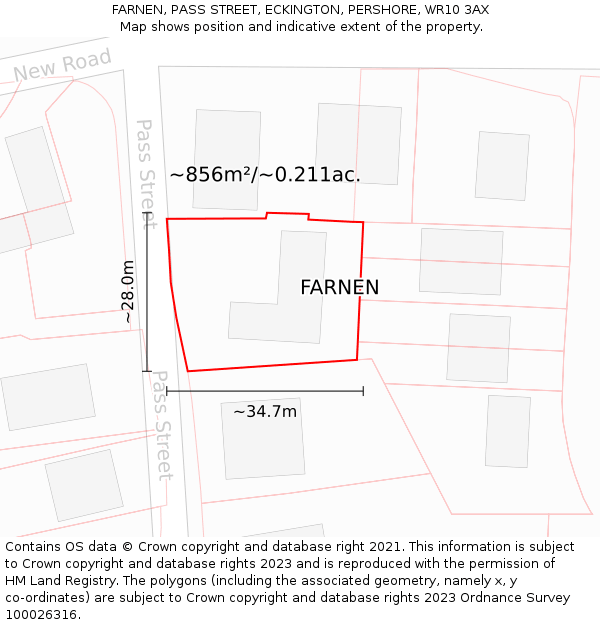 FARNEN, PASS STREET, ECKINGTON, PERSHORE, WR10 3AX: Plot and title map