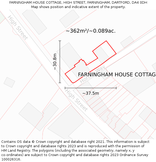 FARNINGHAM HOUSE COTTAGE, HIGH STREET, FARNINGHAM, DARTFORD, DA4 0DH: Plot and title map