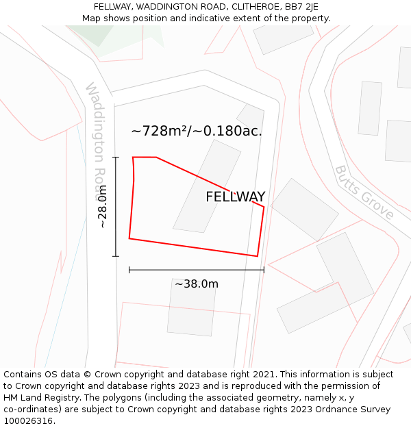 FELLWAY, WADDINGTON ROAD, CLITHEROE, BB7 2JE: Plot and title map